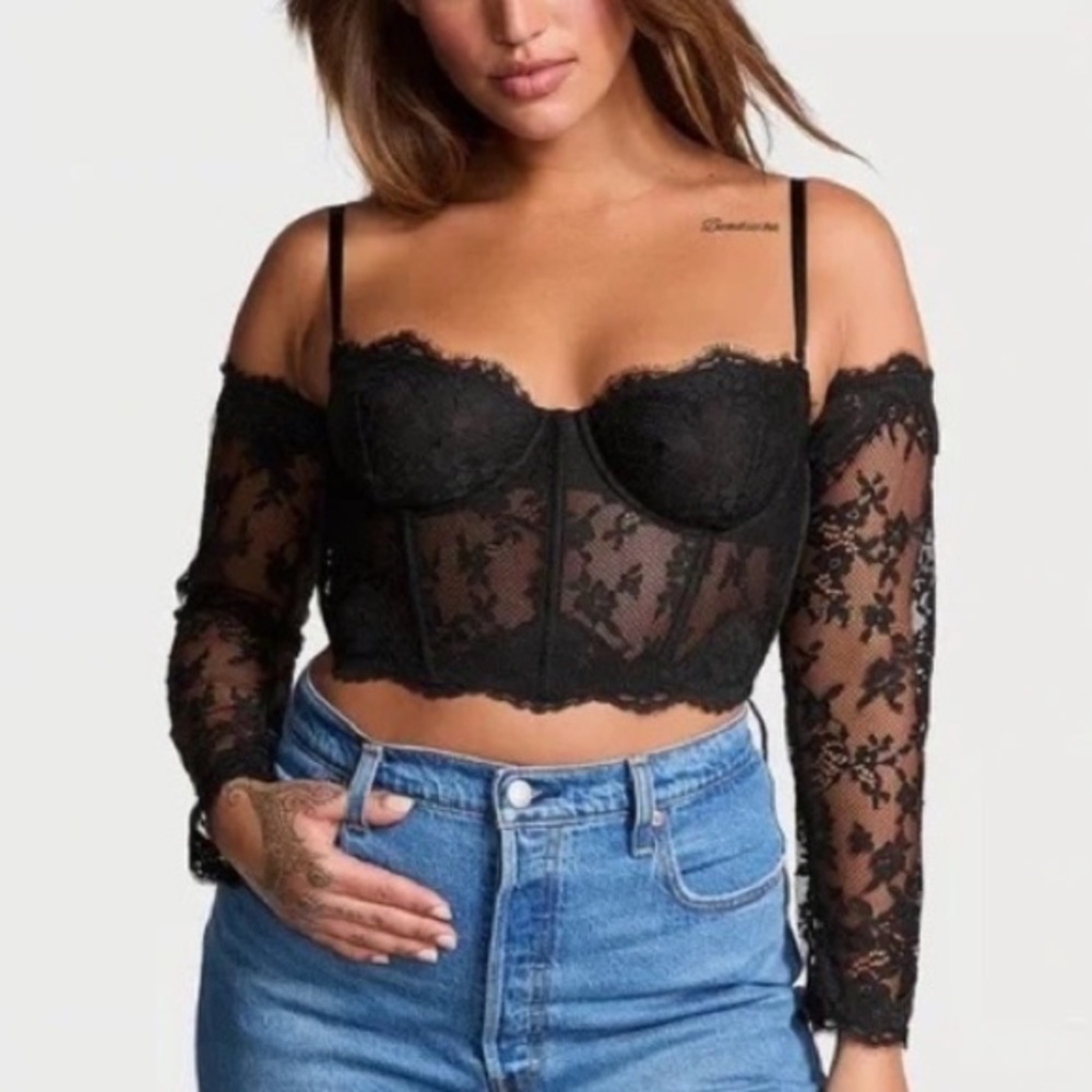 New! Victoria's Secret Dream Angels Black Lace Corset Top Black 45821